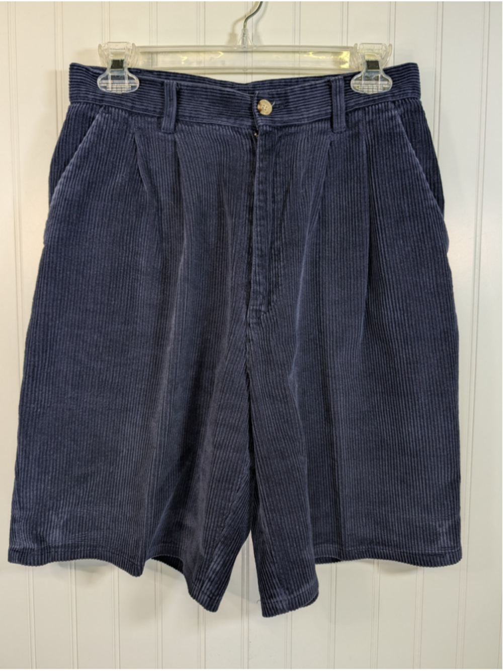 Vintage 90s Navy Blue Corduroy Pleat Shorts High Waisted Northern Reflections 4
